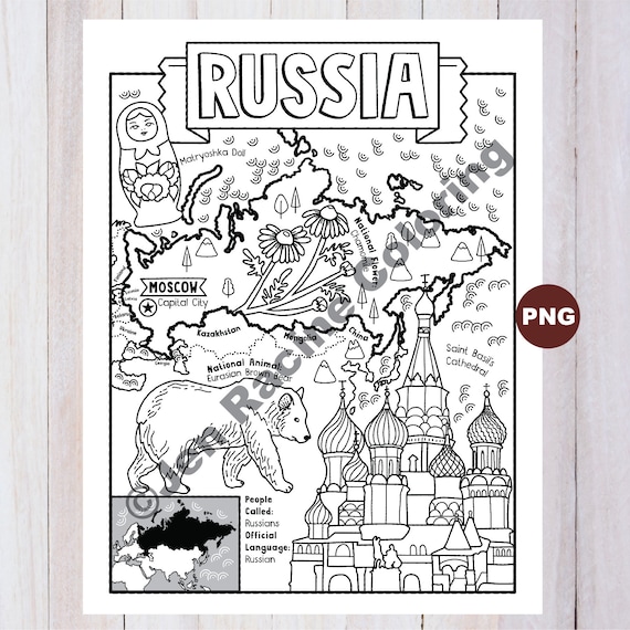 Russia coloring page geography of europe digital download coloring page