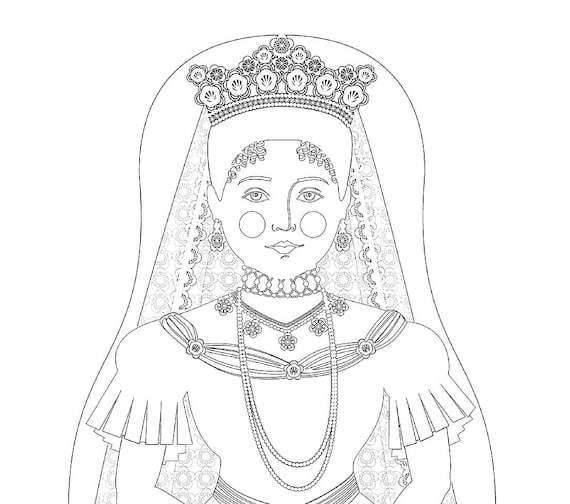 Russian alexandra feodorovna romanova coloring sheet printable file matryoshka doll