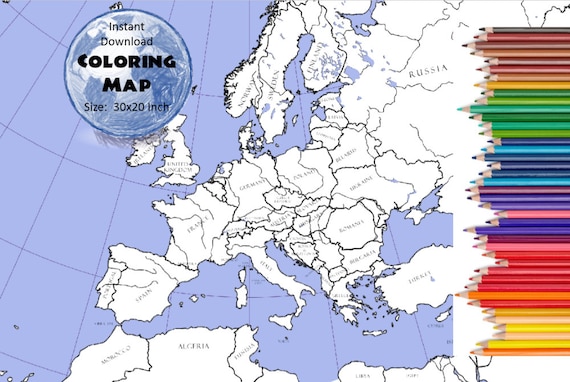 Europe map x inches coloring map black white map countries outline includes both labeled and unlabeled versions of the map