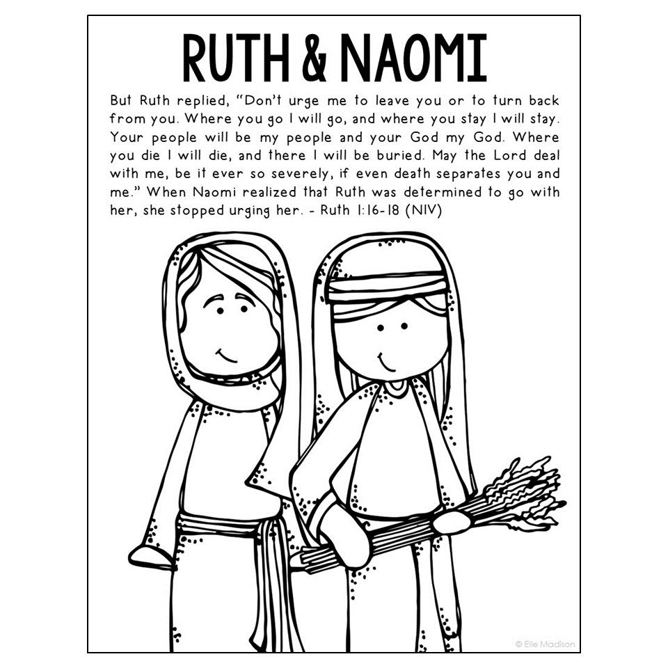 Ruth and naomi bible story coloring page activity sunday school lesson plan bible study unit for kids old testament for kids