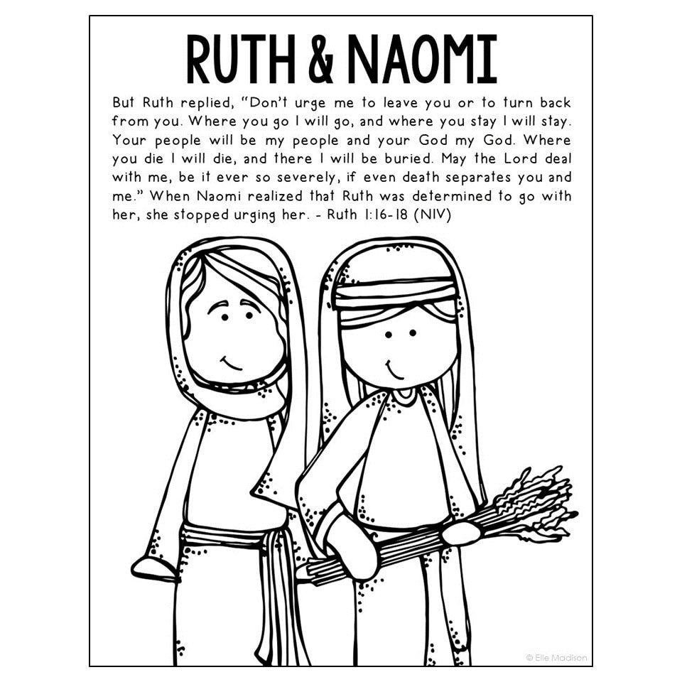 Ruth and naomi bible story coloring page activity sunday school lesson plan bible study unit for kids old testament for kids