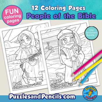 People of the bible coloring pages bundle old testament characters