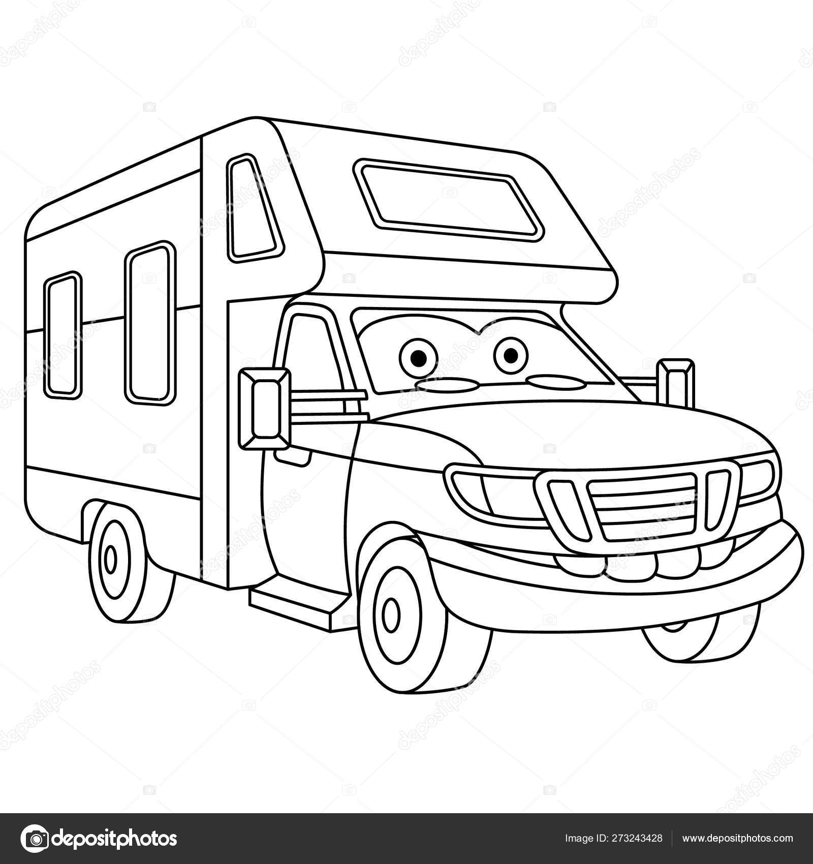 Coloring page with house on wheels rv trailer stock vector by sybirko