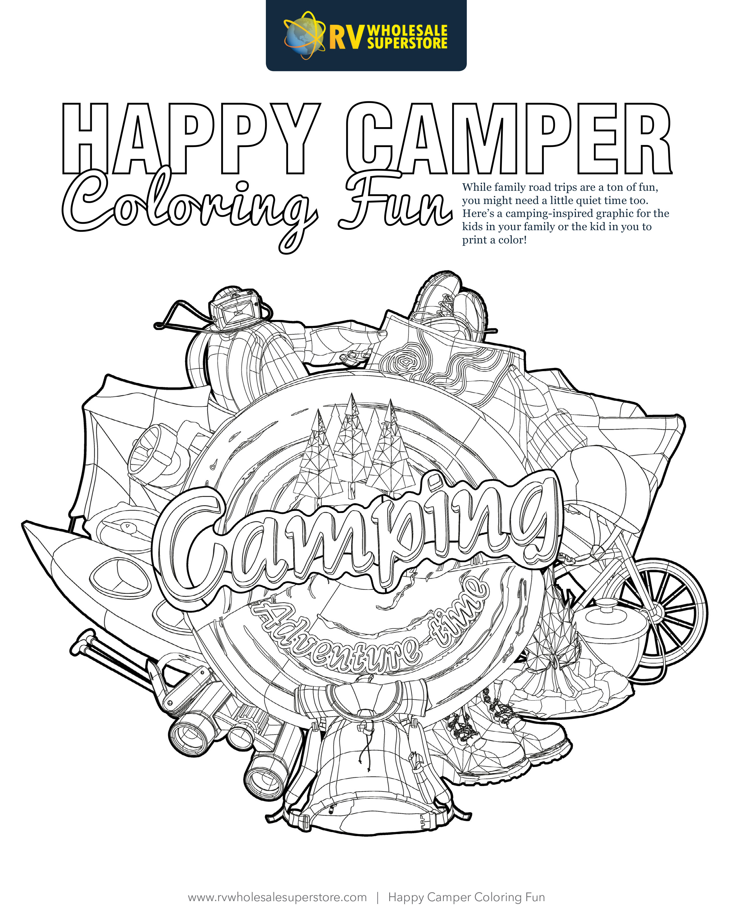 Happy camper coloring sheet â rv wholesale superstore