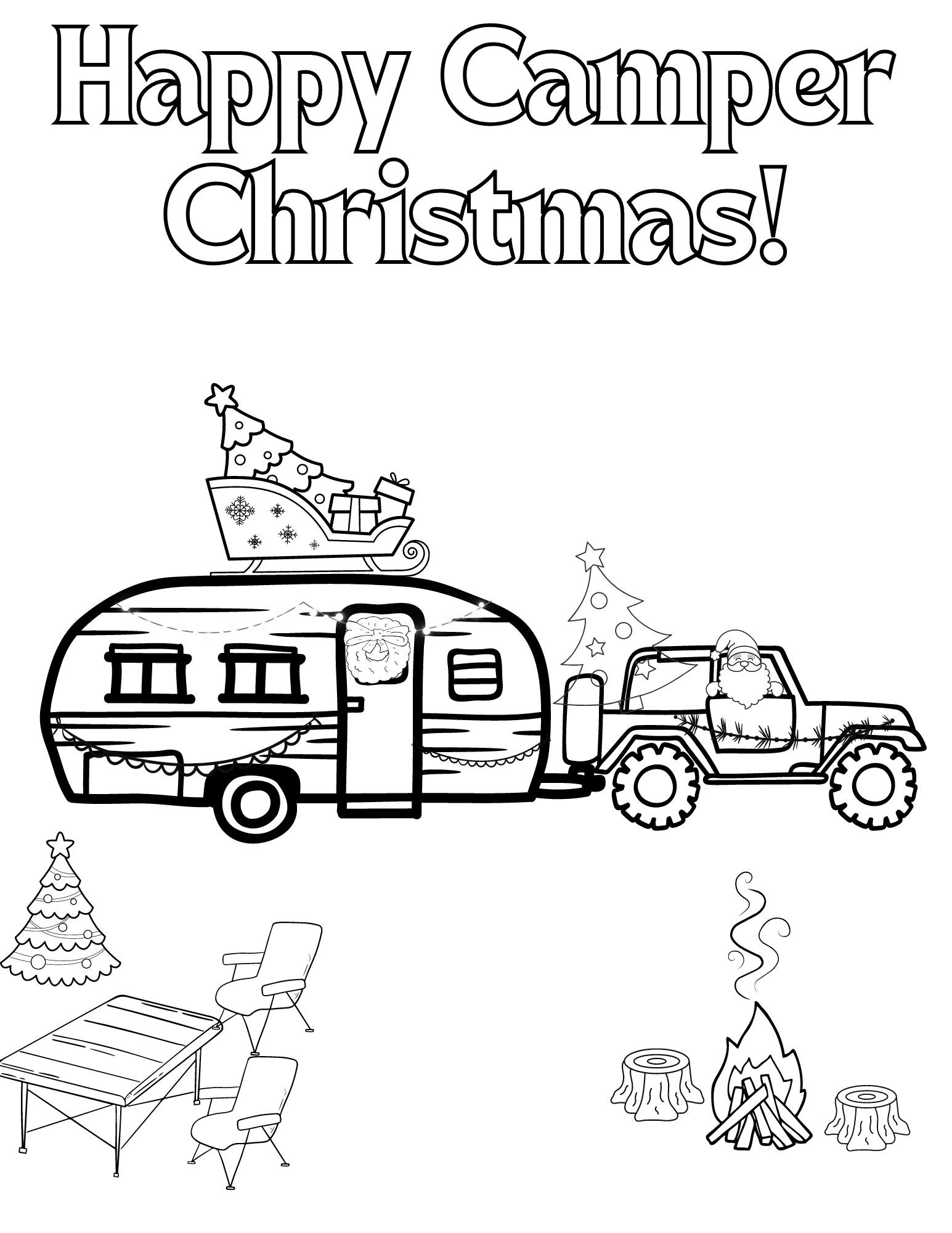 Happy camper christmas coloring page