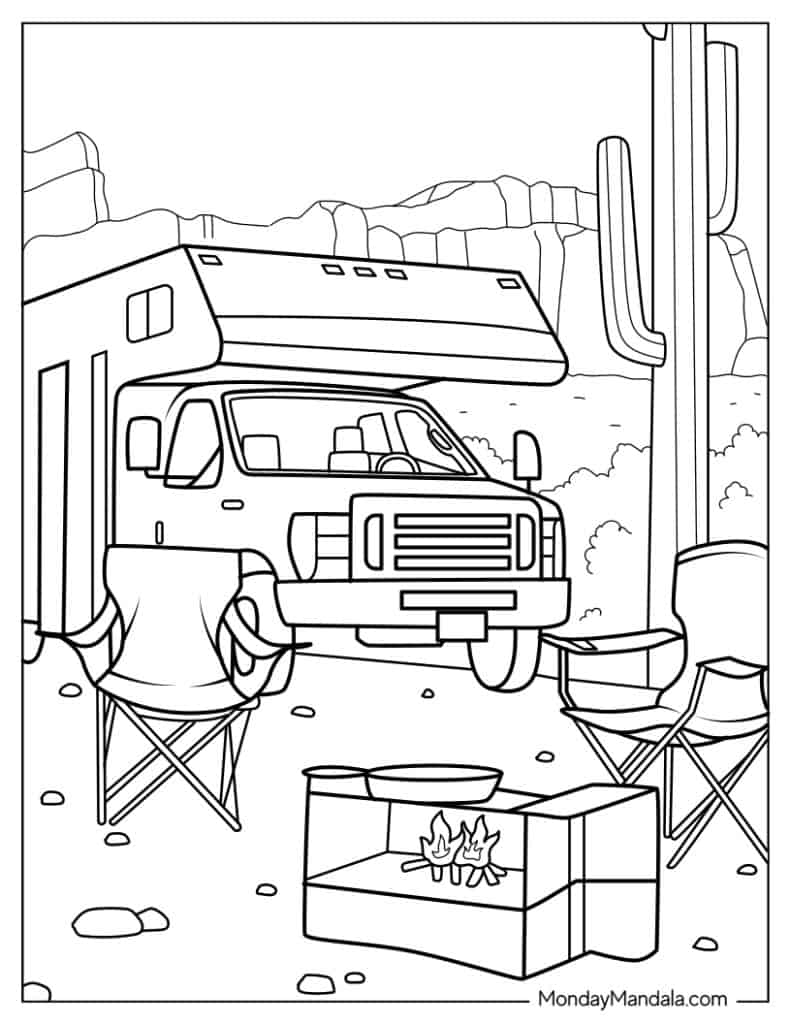 Camping hiking coloring pages free pdf printables