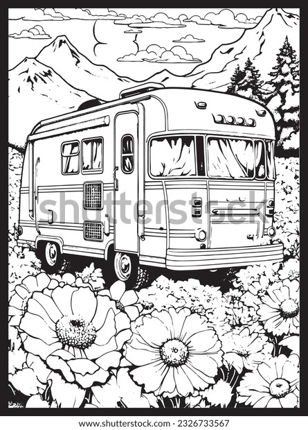 Rv road trip coloring pages adults stock vector royalty free