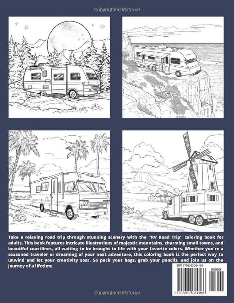 Rv road trip coloring book for adults relaxing beautiful calming camping travel cheerful camper vans and nature landscapes coloring pages for stress relief mindfulness and creativity collins olivia books