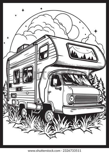 Rv road trip coloring pages adults stock vector royalty free