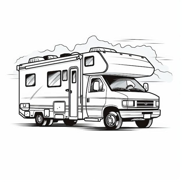 Premium ai image rv caravan vector illustration for cartoon coloring pages