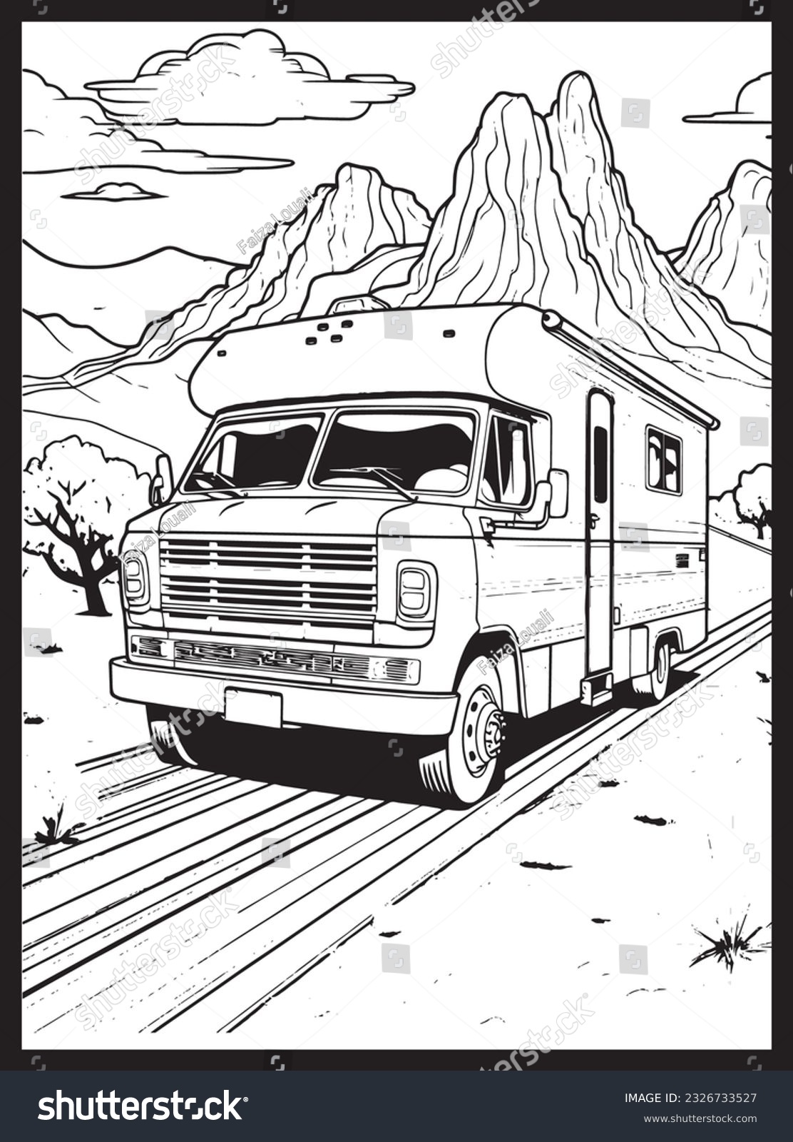 Rv road trip coloring pages adults stock vector royalty free
