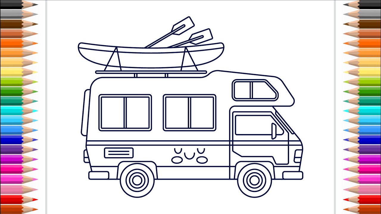 How to draw rv van and color for kids