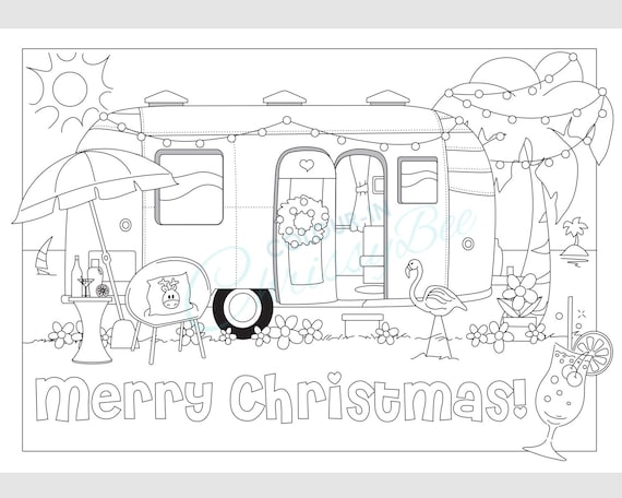 Printable air stream coloring page beach christmas rv camping adult colouring sheet pdf download