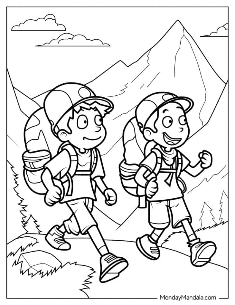 Camping hiking coloring pages free pdf printables