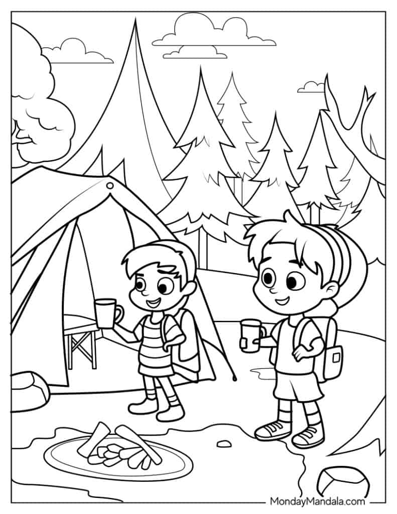 Camping hiking coloring pages free pdf printables