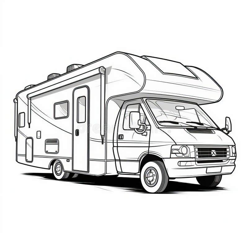 Rv trailer coloring pages realistic portrayal with fluid and dynamic lines stock illustration