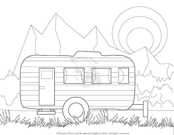 Rvcamper digital printable coloring pagevacation family summer nature kids art fun relaxing anxiety relief under dollar gift