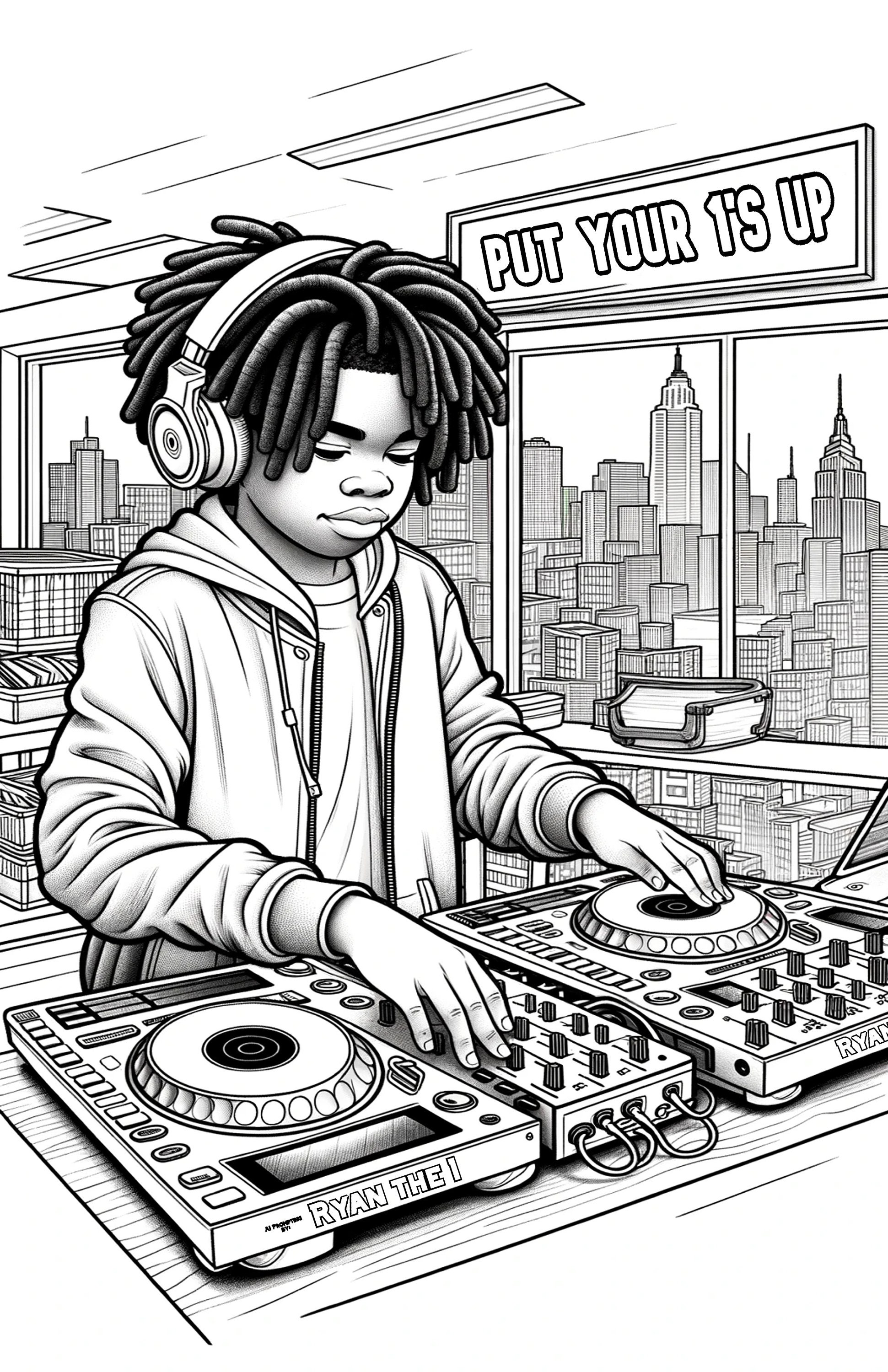 Dj practice hip hop coloring page digital download by ryan the printable coloring page coloring pages for black boys download now