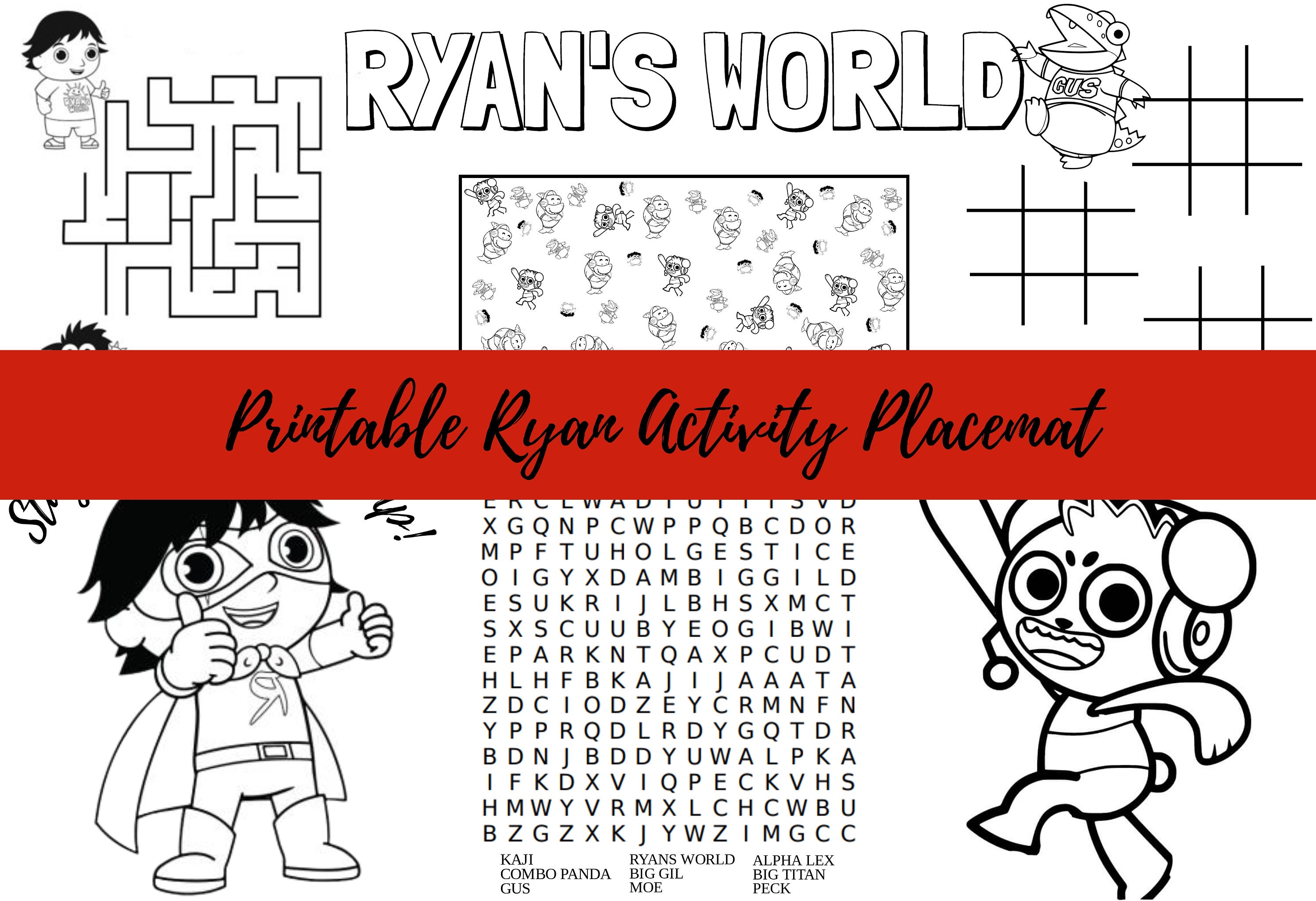 Ryan activity sheet printable coloring place mat activity page kids birthday sheet coloring sheet instant download