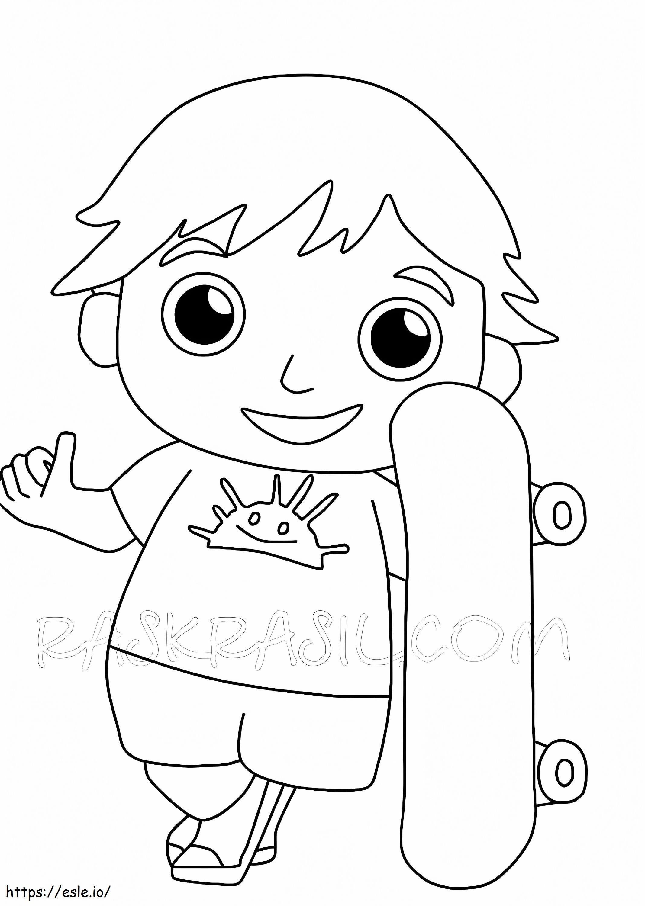 Ryan with skateboard coloring page