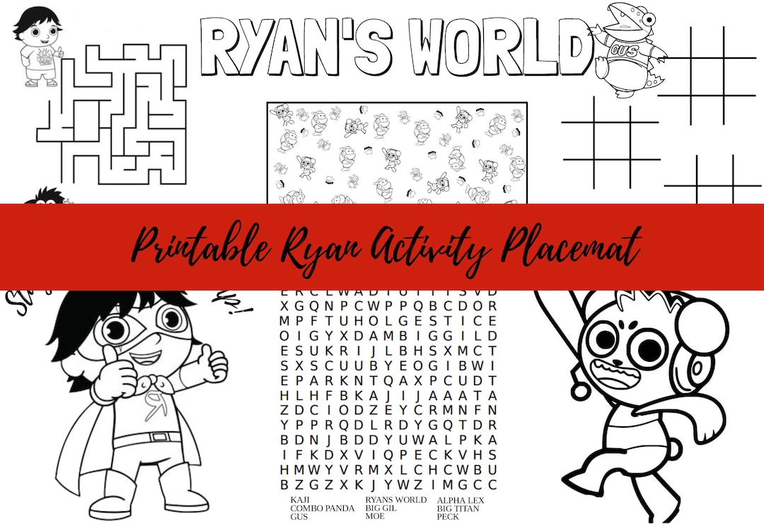 Ryan activity sheet printable coloring place mat activity page kids birthday sheet coloring sheet instant download