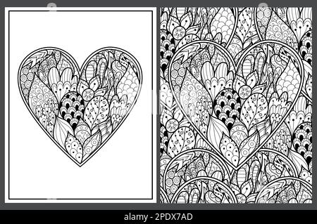 Doodle heart coloring pages set in us letter format black and white valentine s day patterns stock vector image art