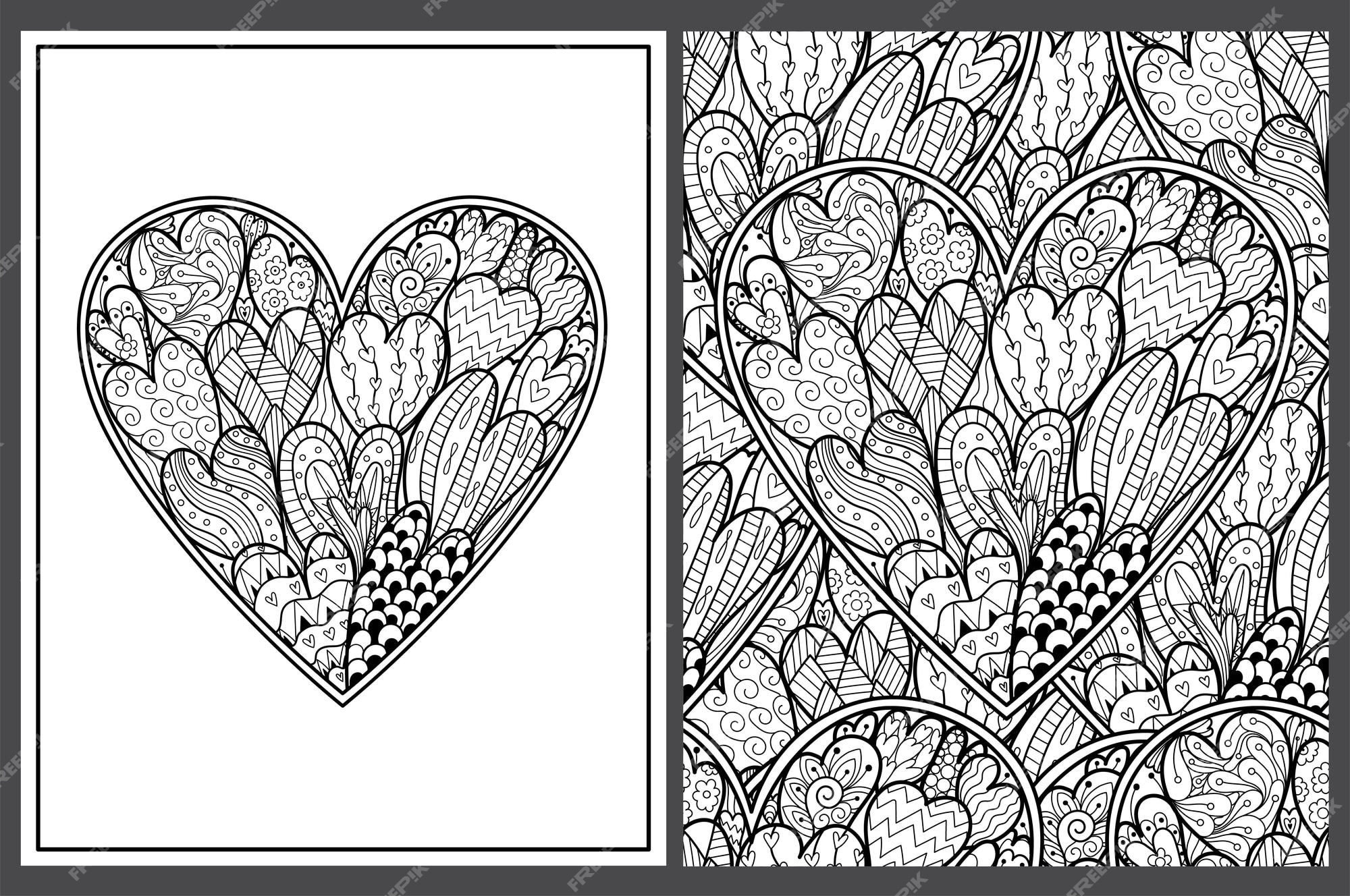 Premium vector doodle heart coloring pages set in us letter format black and white valentines day patterns
