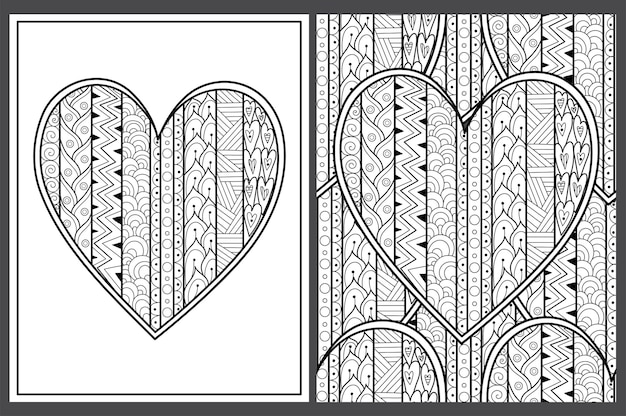 Premium vector doodle heart coloring pages set in us letter format black and white valentines day patterns