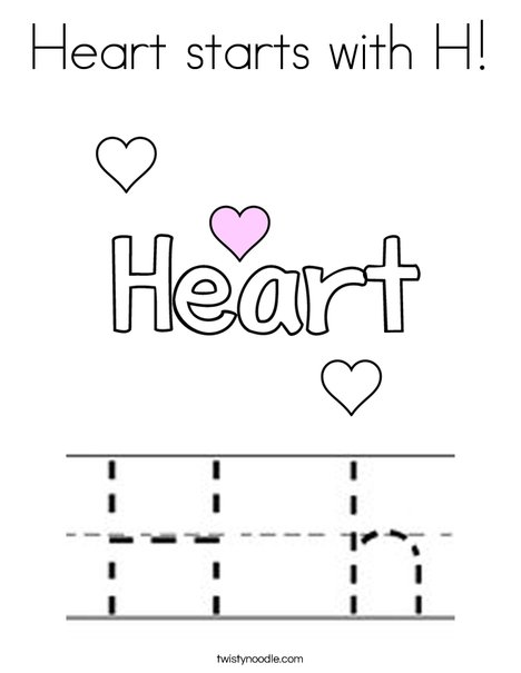 Heart starts with h coloring page