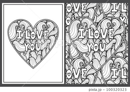 I love you doodle heart coloring pages set inãããããç æ