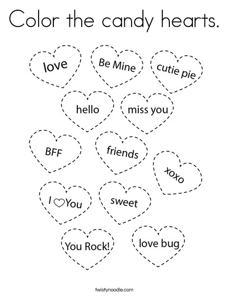 Color the candy hearts coloring page