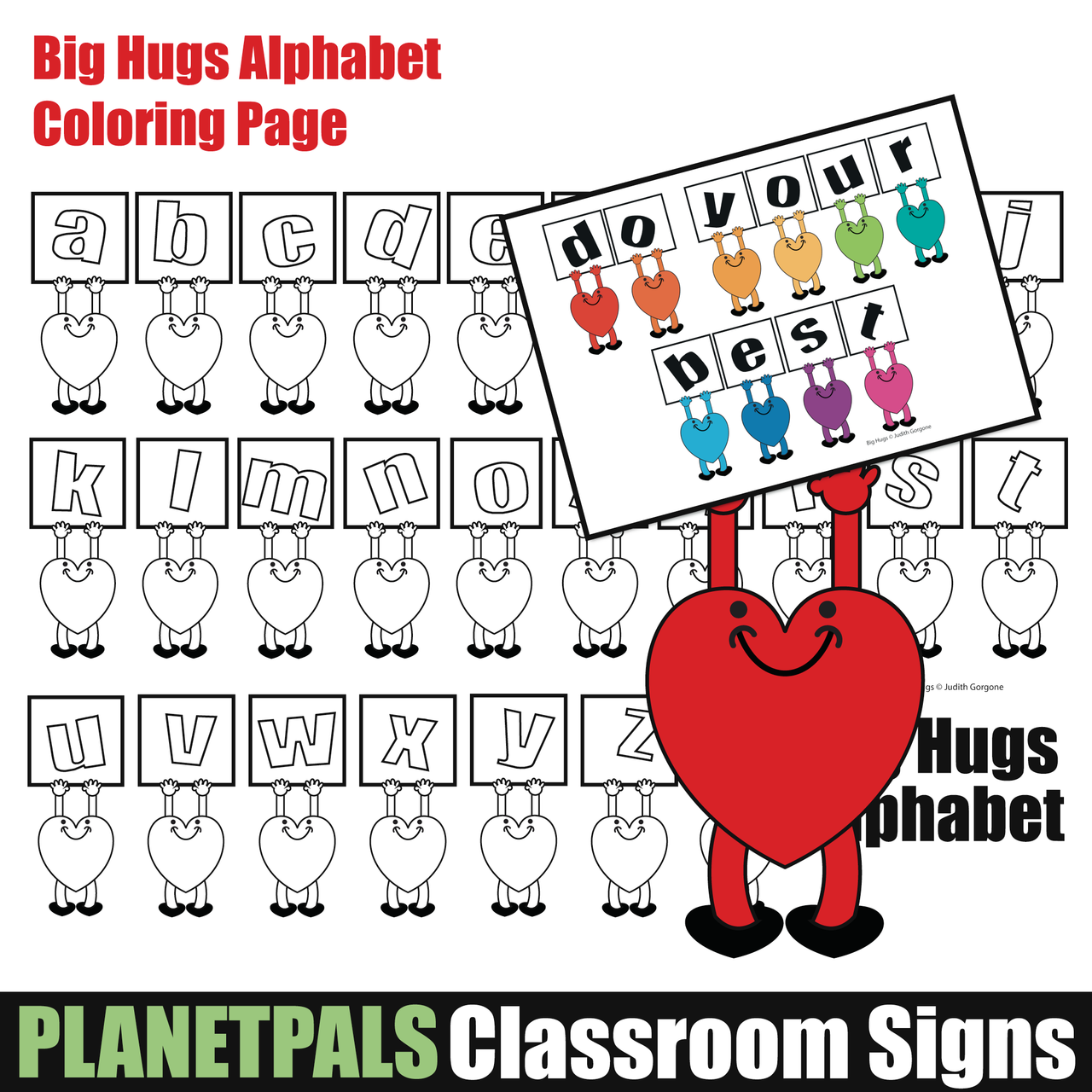 Big hugs alphabet coloring page make your own sign learn letters