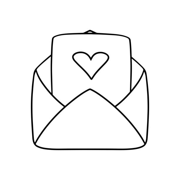 Monochrome love letter large vintage open envelope with a letter with a heart vector cartoon stock illustration