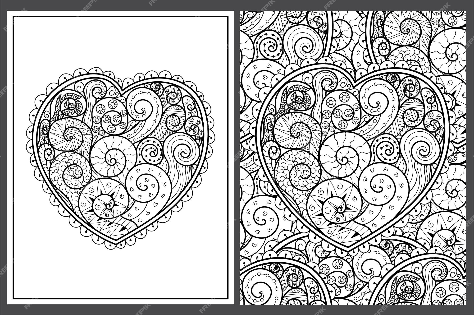Premium vector hand drawn doodle heart coloring pages set in us letter format black and white valentines day