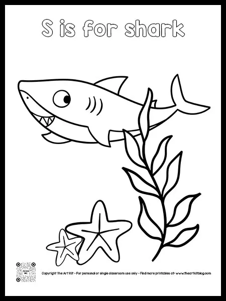 S is for shark coloring page bubble font â the art kit