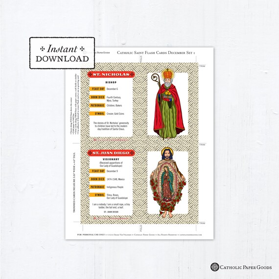 Catholic saint flash cards december set printable plus bonus coloring pages diy downloadable pdf x total saint cards