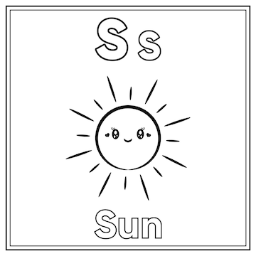 Premium vector alphabet flashcard letter s with cute sun drawing sketch for coloring