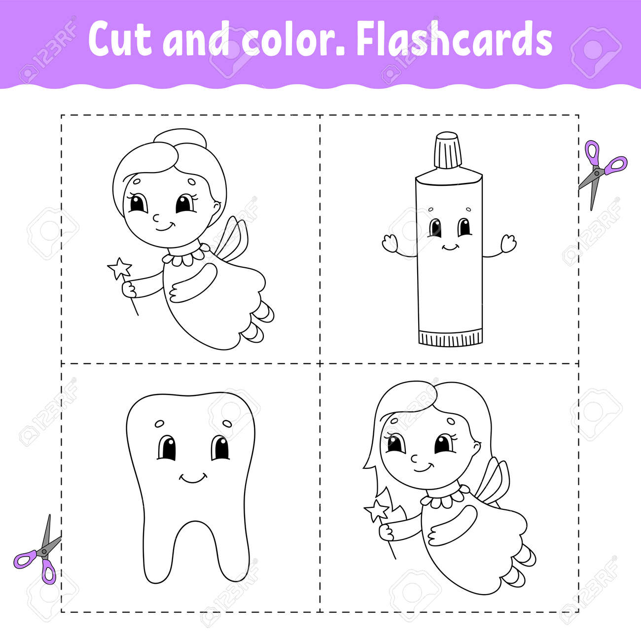 Cut and color flashcard set coloring book for kids cartoon character royalty free svg cliparts vectors and stock illustration image