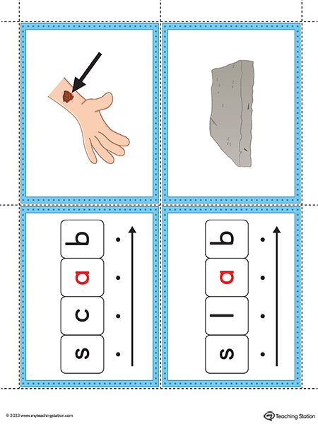 Ab word family image flashcards printable pdf color