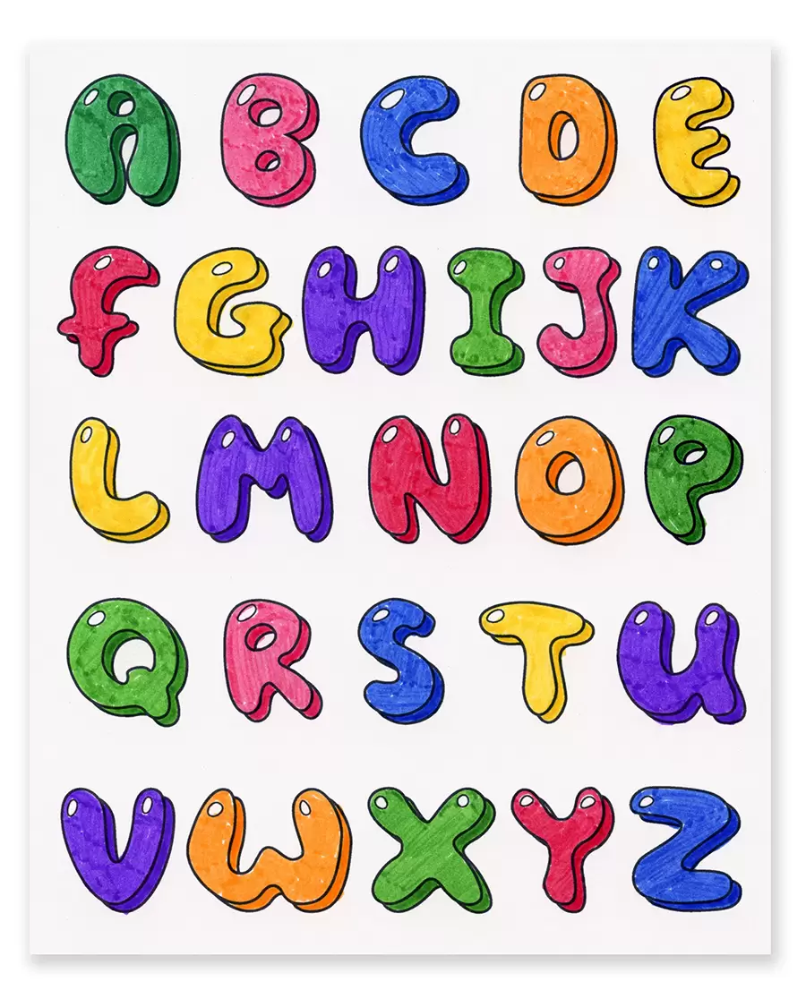 Easy how to draw bubble letters tutorial and coloring page