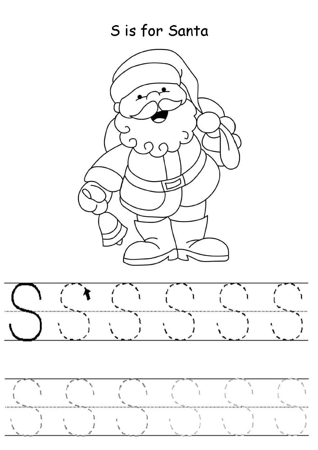 S is for santa letter s tracing page kindergarden activities preschool activities christmas worksheets