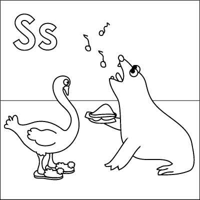 Letter s coloring page seal singing sandwich swan slippers color it in online or print at httpâ coloring pages colouring pages alphabet coloring pages