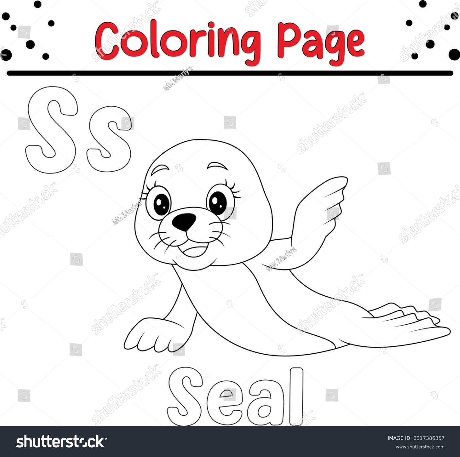 S seal animal alphabet coloring page stockvektor royaltyfri