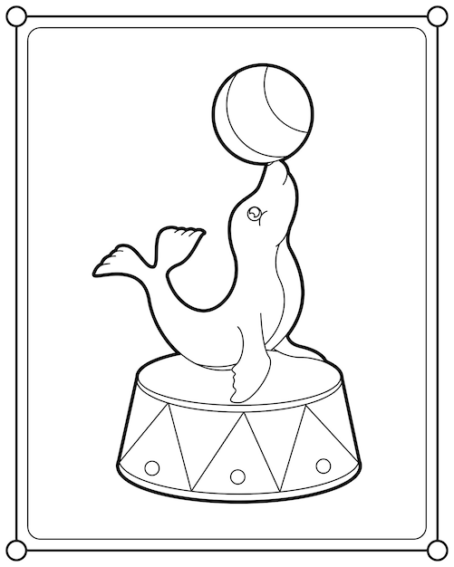 Premium vector seal circus show suitable for childrens coloring page vector illustration