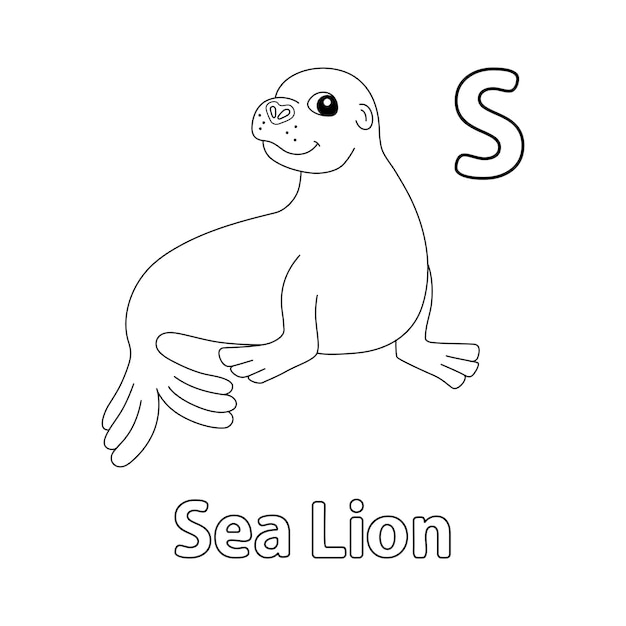 Premium vector sea lion alphabet abc coloring page s