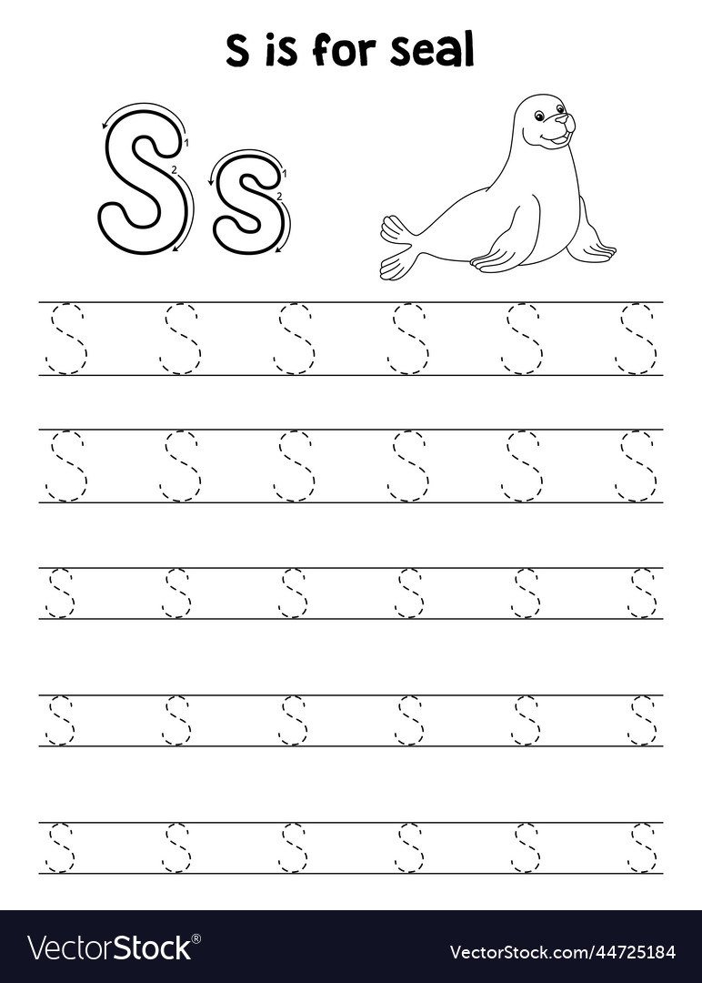 Seal animal tracing letter abc coloring page s vector image