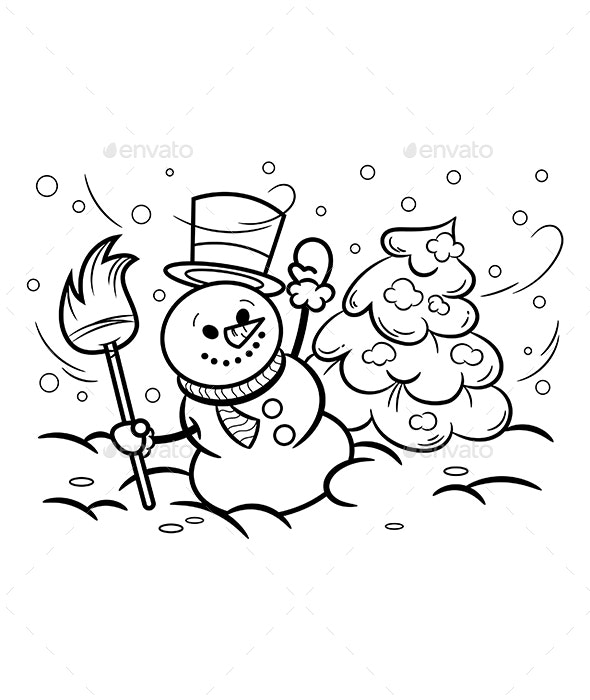 Winter snowman coloring page vectors