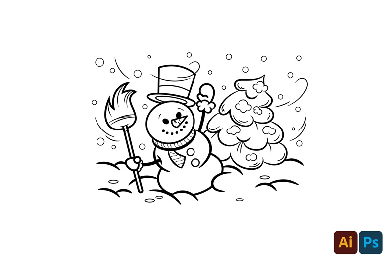 Winter snowman coloring page