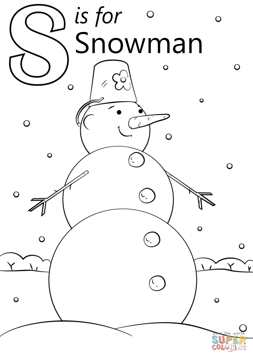 Letter s is for snowman coloring page free printable coloring pages