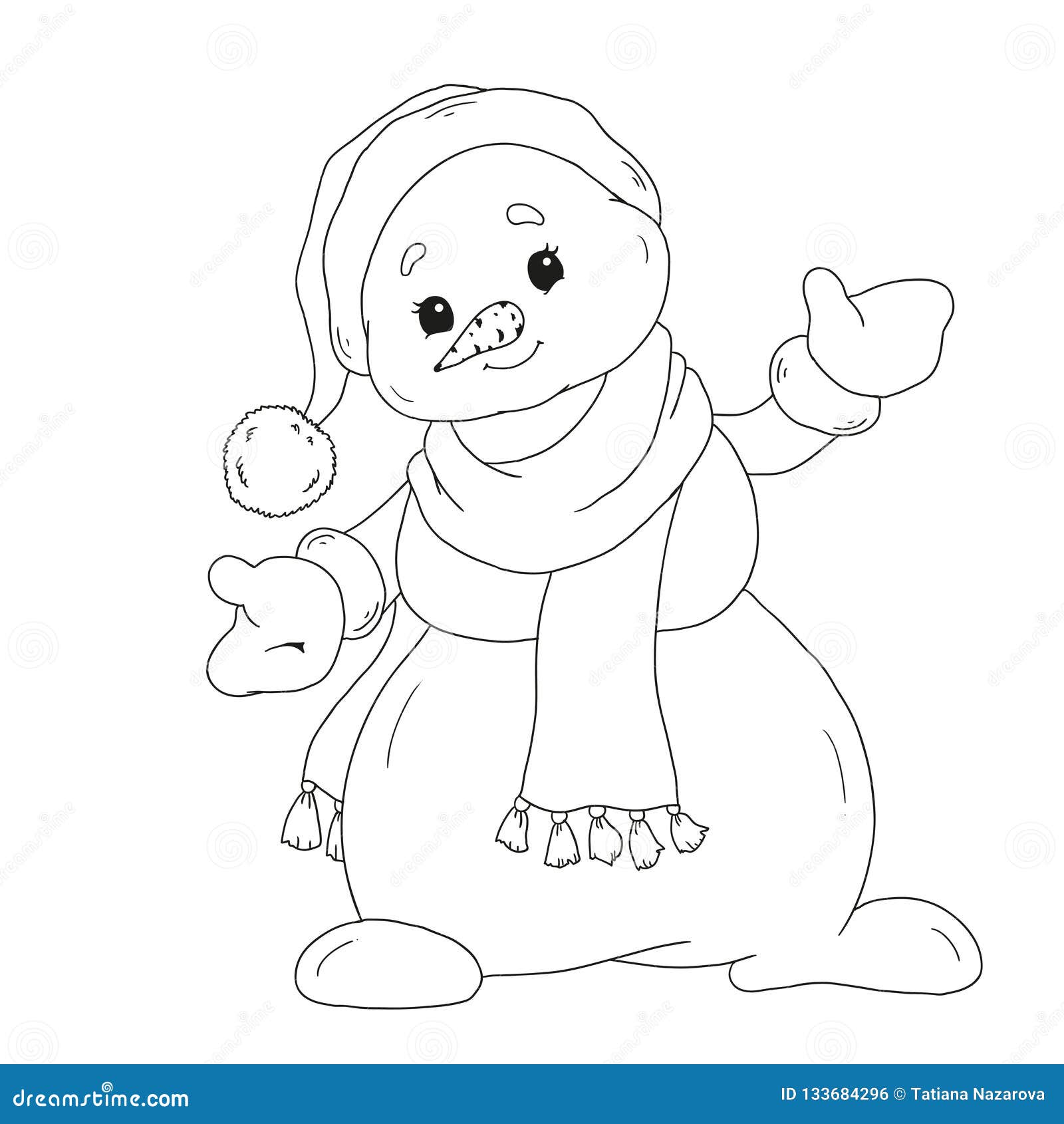 Snowman coloring book cute cartoon character snowman for childrens creativity snowman in a scarf stock illustration